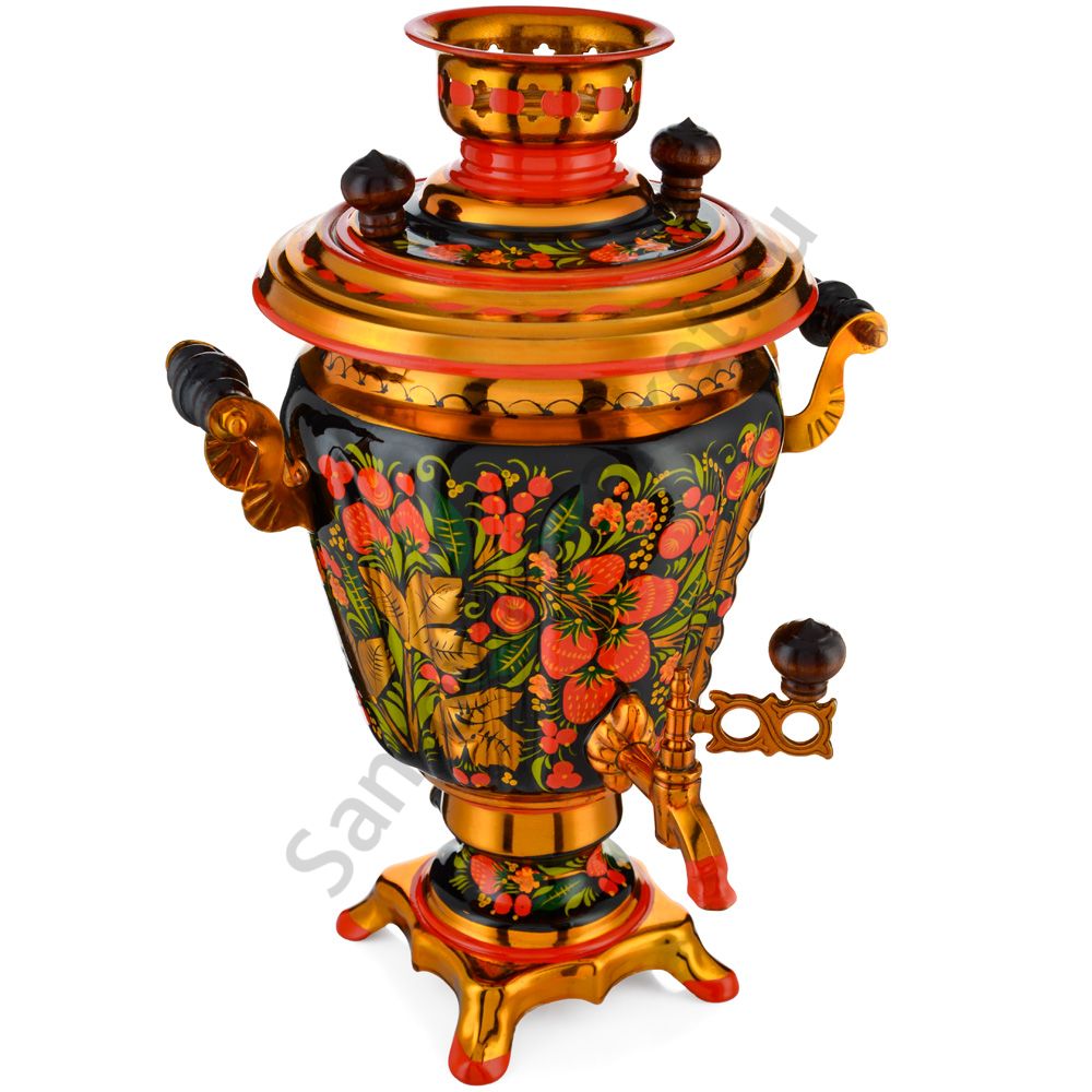 Самовар электрический 3 литра с художественной росписью «Хохлома с ягодами в зелени» формы «Рюмка» Самовар электрический 3 литра с художественной росписью «Хохлома с ягодами в зелени» формы «Рюмка»