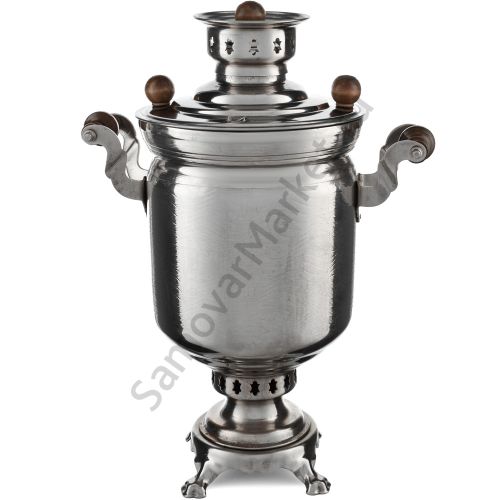 Самовар на дровах 5 литров формы «Банка с вибронакаткой», серебристый, категория «Дачный»