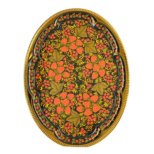 Поднос для самовара овальный с художественной росписью «Клубника в зелени №2» Поднос для самовара овальный с художественной росписью «Клубника в зелени №2»