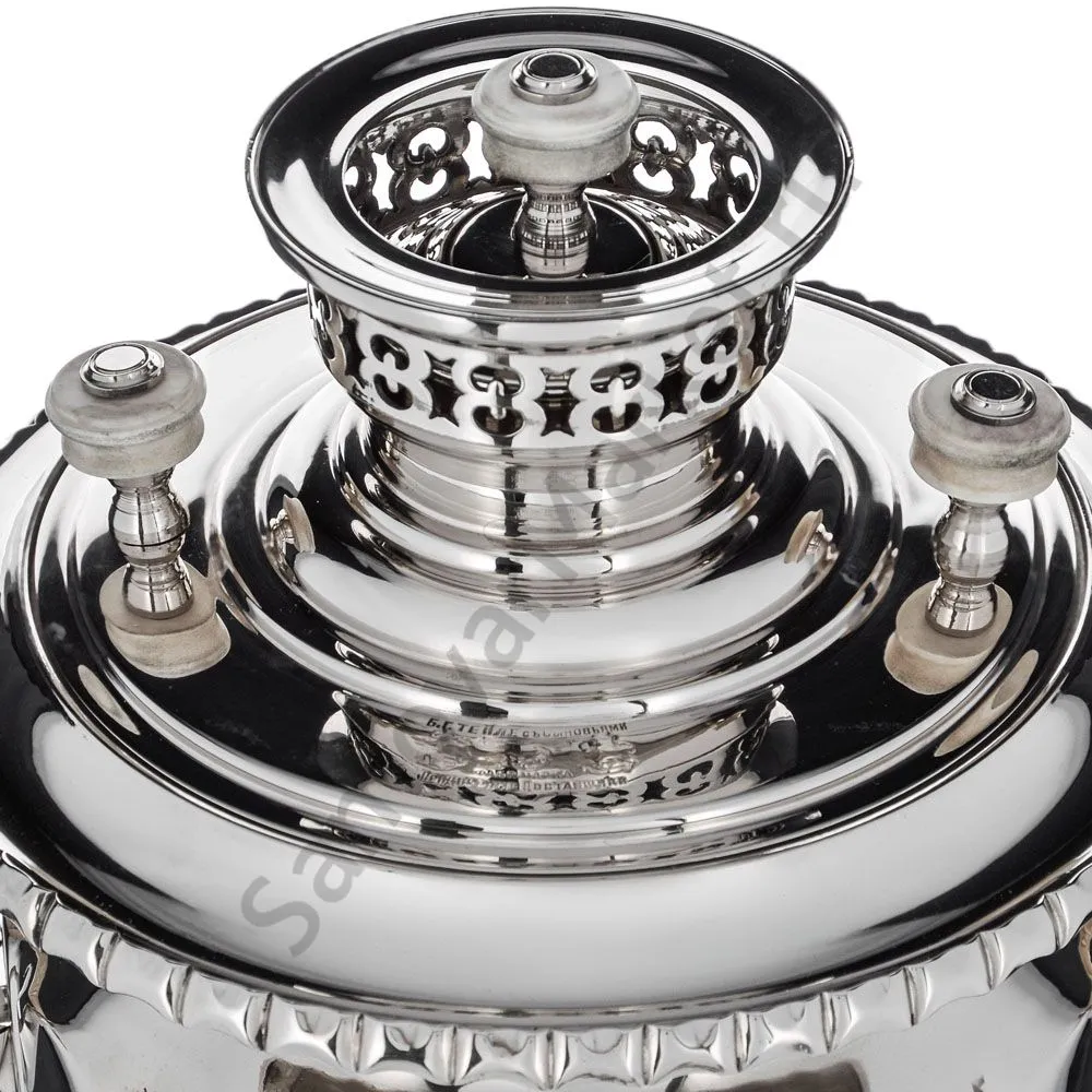 Самовар антикварный жаровой на керосине 7 литра формы «Фонарь» Б.Г. Тейле, серебристый 