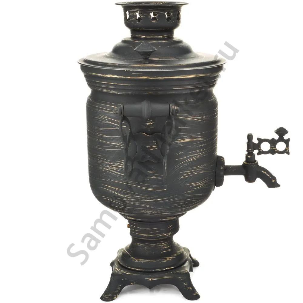 Самовар электрический 3 литра формы «Банка» золотые нити в патине, категория «Эксклюзив»