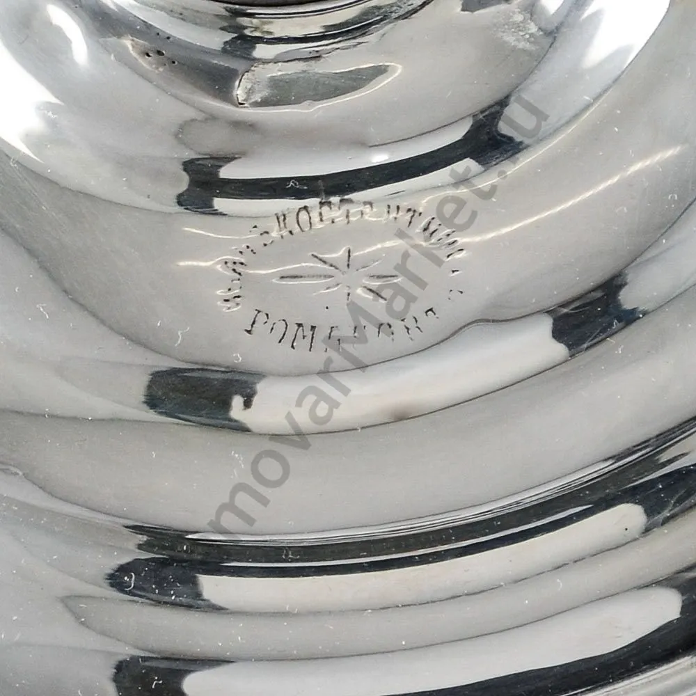 Самовар антикварный на дровах 1,2 литра формы «Репка» Романов,с трубой,фурнитура кость,посеребрённый