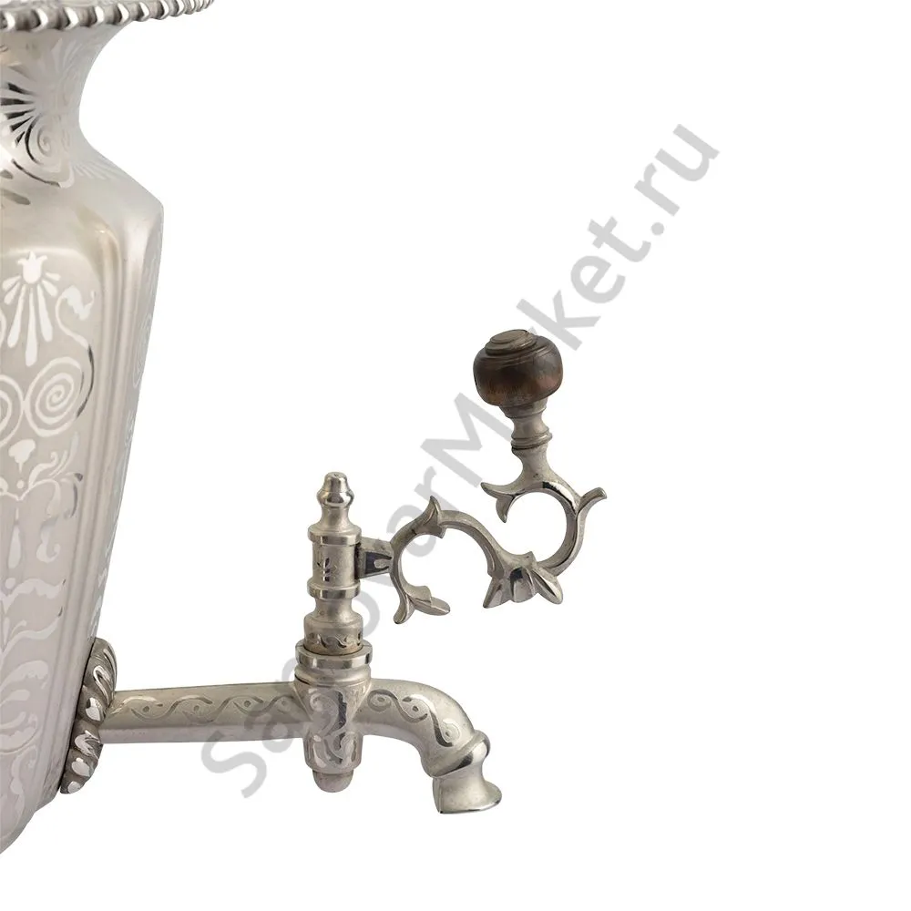 Самовар антикварный на дровах 4,5 литра формы «Рюмка» Объед. Самоварных фабрик, травление по никелю Самовар антикварный на дровах 4,5 литра формы «Рюмка» Объед. Самоварных фабрик, травление по никелю