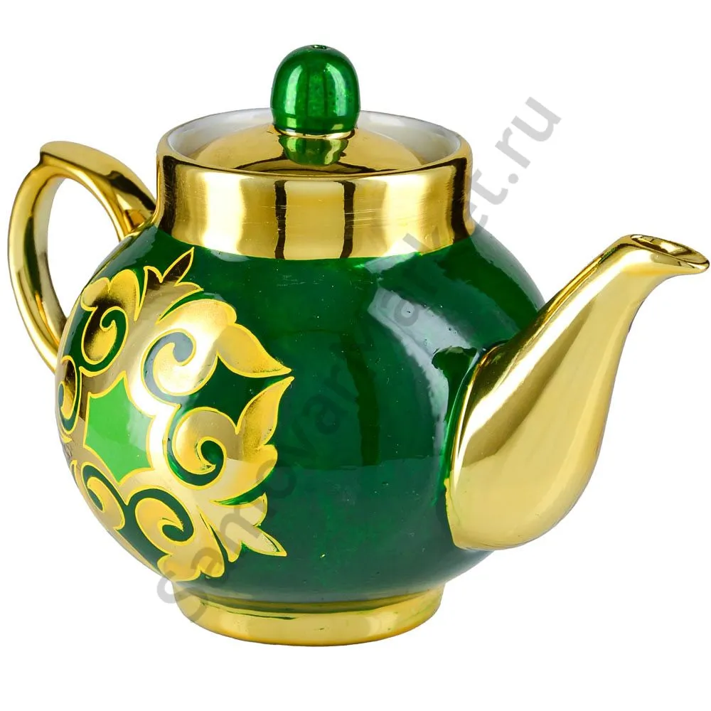 Чайник заварочный для самовара с художественной росписью «Орнамент зелёный» 