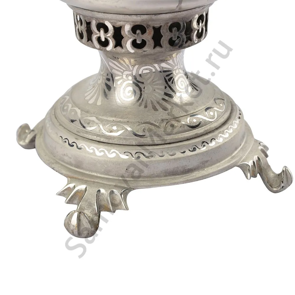 Самовар антикварный на дровах 4,5 литра формы «Рюмка» Объед. Самоварных фабрик, травление по никелю Самовар антикварный на дровах 4,5 литра формы «Рюмка» Объед. Самоварных фабрик, травление по никелю