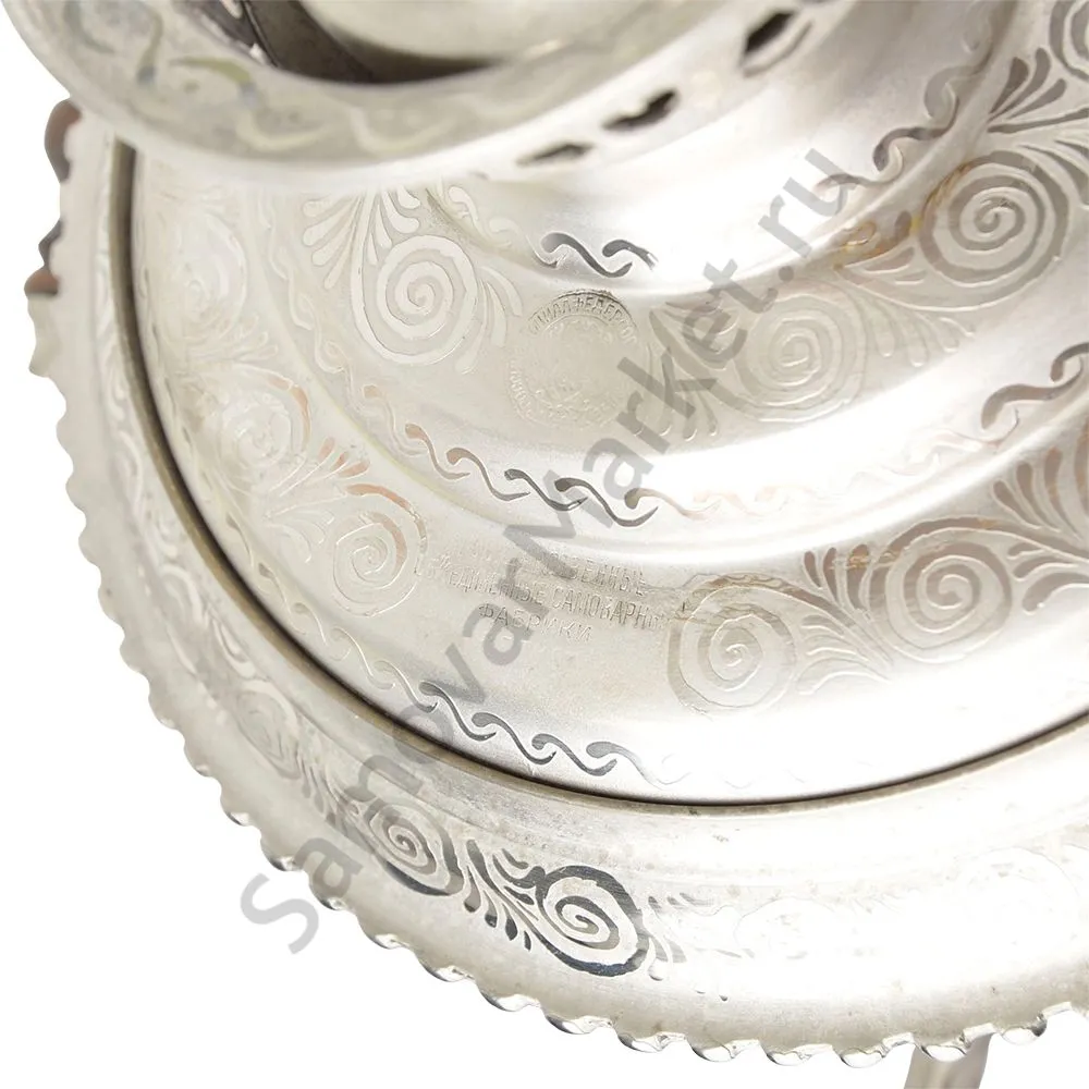 Самовар антикварный на дровах 4,5 литра формы «Рюмка» Объед. Самоварных фабрик, травление по никелю Самовар антикварный на дровах 4,5 литра формы «Рюмка» Объед. Самоварных фабрик, травление по никелю