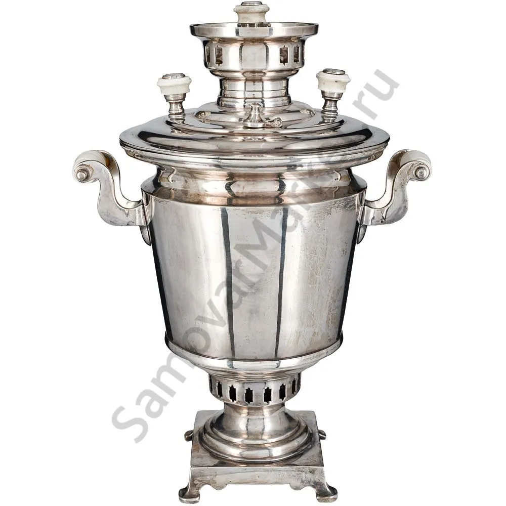 Самовар антикварный на дровах «Тет-а-тет» 1,9 литра формы «Рюмка» Маликова с трубой, серебрение Самовар антикварный на дровах «Тет-а-тет» 1,9 литра формы «Рюмка» Маликова с трубой, серебрение