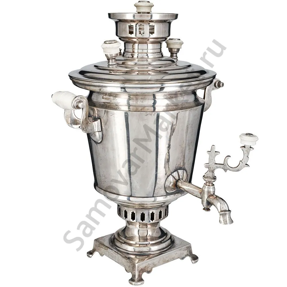 Самовар антикварный на дровах «Тет-а-тет» 1,9 литра формы «Рюмка» Маликова с трубой, серебрение Самовар антикварный на дровах «Тет-а-тет» 1,9 литра формы «Рюмка» Маликова с трубой, серебрение