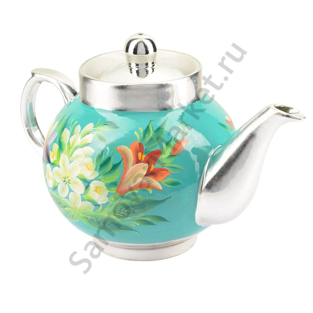 Чайник заварочный для самовара с художественной росписью «Весенние цветы в серебре» Чайник заварочный для самовара с художественной росписью «Весенние цветы в серебре»
