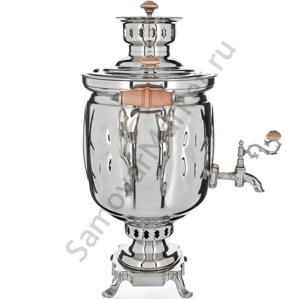 Самовар на дровах 5 литров формы «Банка с листьями», серебристый Самовар на дровах 5 литров формы «Банка с листьями», серебристый