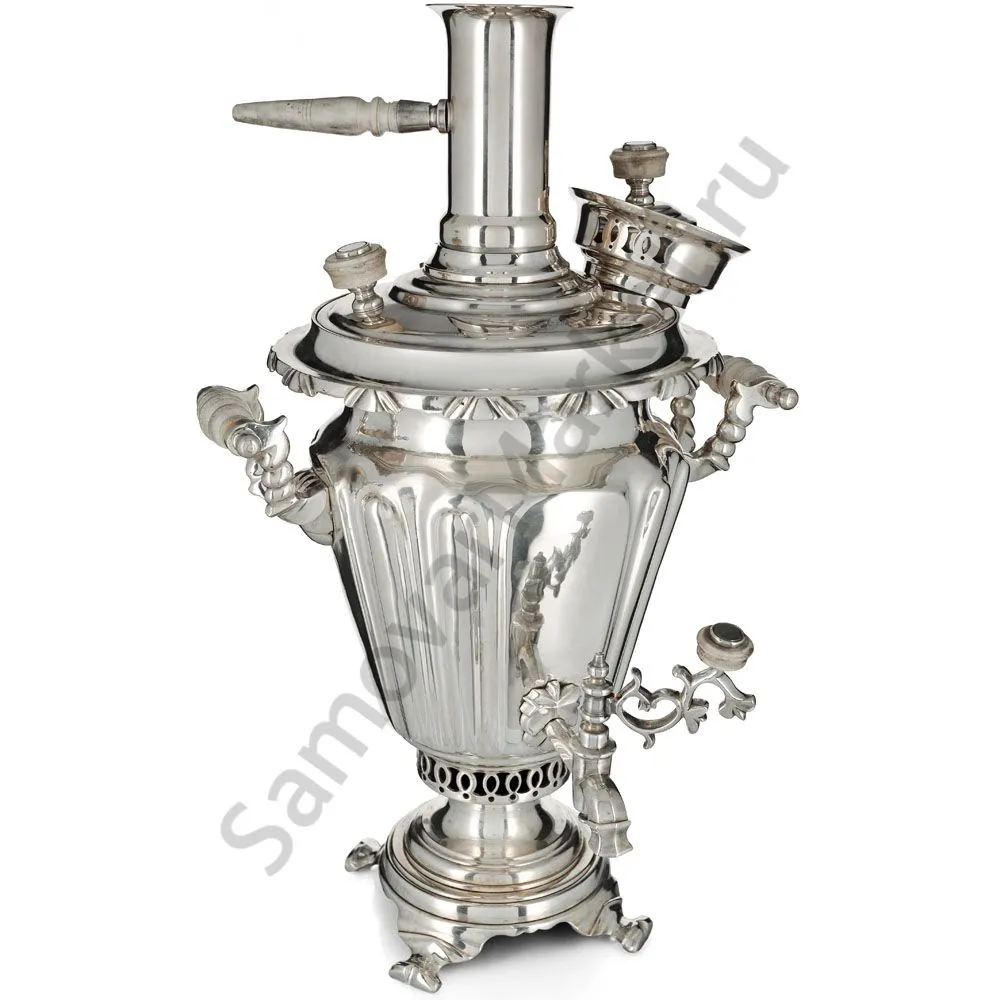 Самовар антикварный на дровах 3 литра формы «Рюмка» Братьев Петровых,фурнитура кость,посеребрённый 