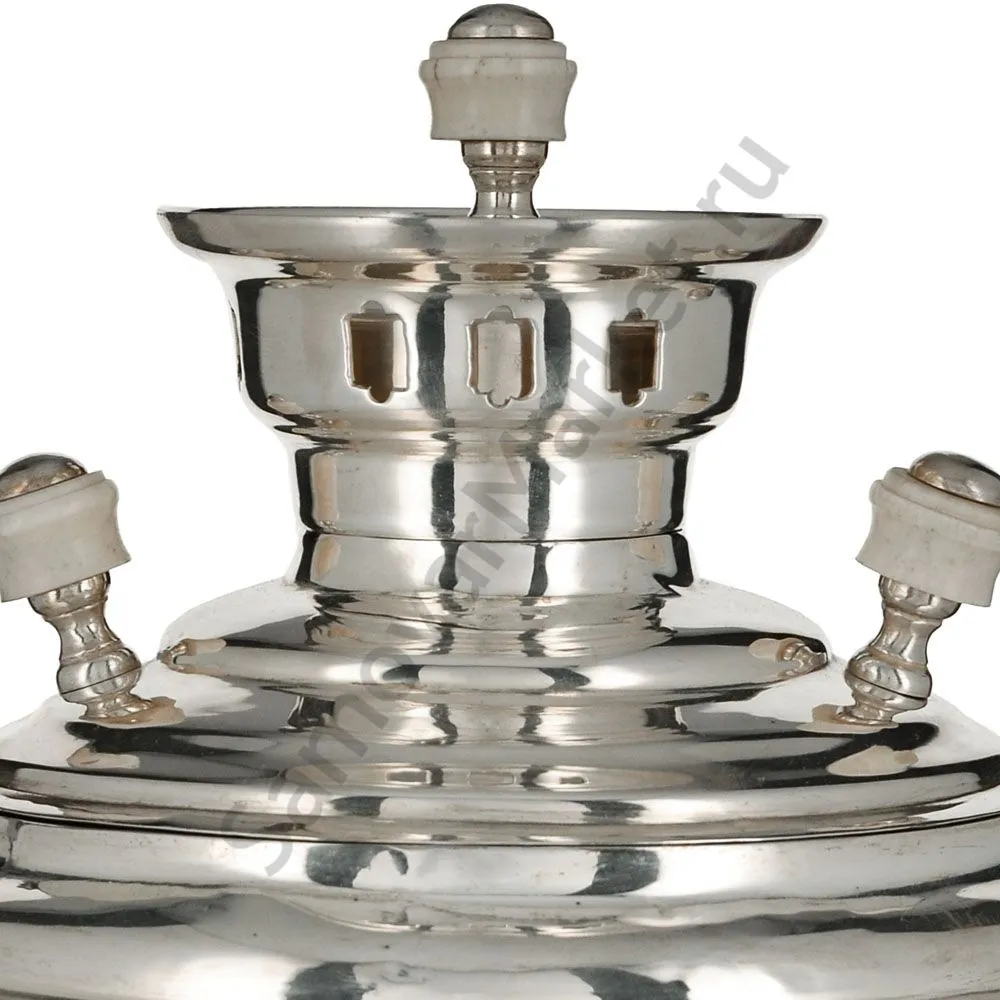 Самовар антикварный на дровах 1,2 литра формы «Репка» Ермилов,с трубой,фурнитура кость,посеребрённый