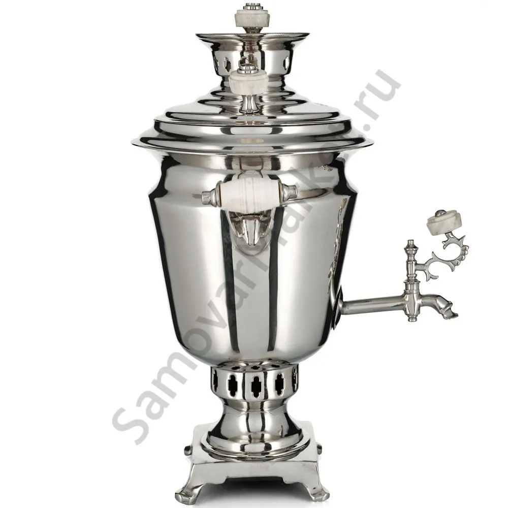 Самовар антикварный на дровах 1 литр формы «Рюмка » М.И.Фролов,с трубой,фурнитура кость, серебристый