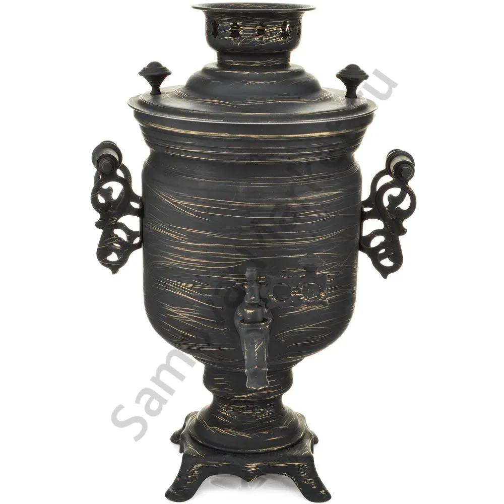 Самовар электрический 3 литра формы «Банка» золотые нити в патине, категория «Эксклюзив»