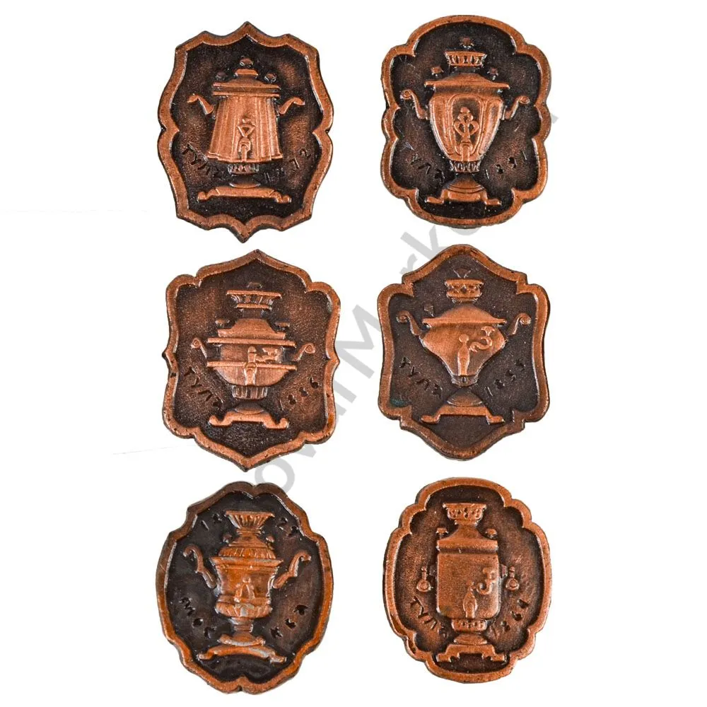 Комплект значков «Русские самовары», в наборе из 6 штук