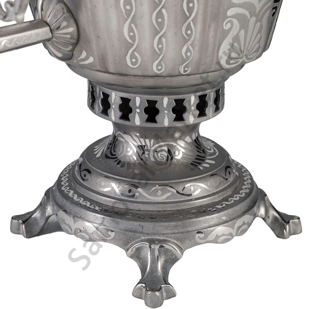 Самовар антикварный на дровах 6,5 литров формы «Рюмка гранная»с трубой, с узором, травление по никел Самовар антикварный на дровах 6,5 литров формы «Рюмка гранная»с трубой, с узором, травление по никел