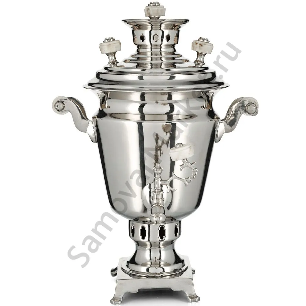 Самовар антикварный на дровах 1 литр формы «Рюмка » М.И.Фролов,с трубой,фурнитура кость, серебристый