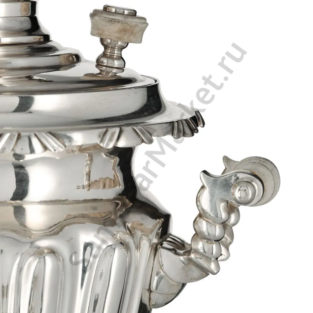 Самовар антикварный на дровах 3 литра формы «Рюмка» Братьев Петровых,фурнитура кость,посеребрённый 