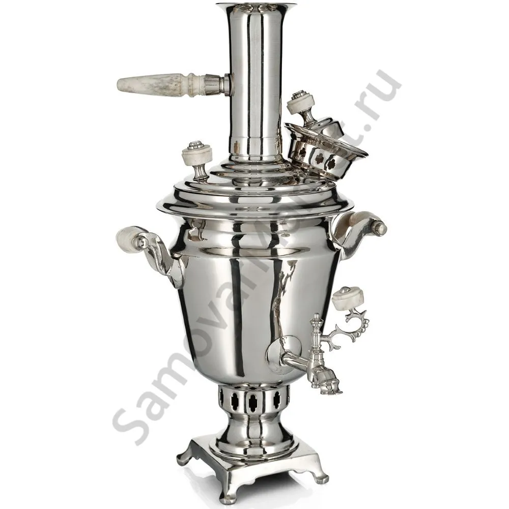 Самовар антикварный на дровах 1 литр формы «Рюмка » М.И.Фролов,с трубой,фурнитура кость, серебристый