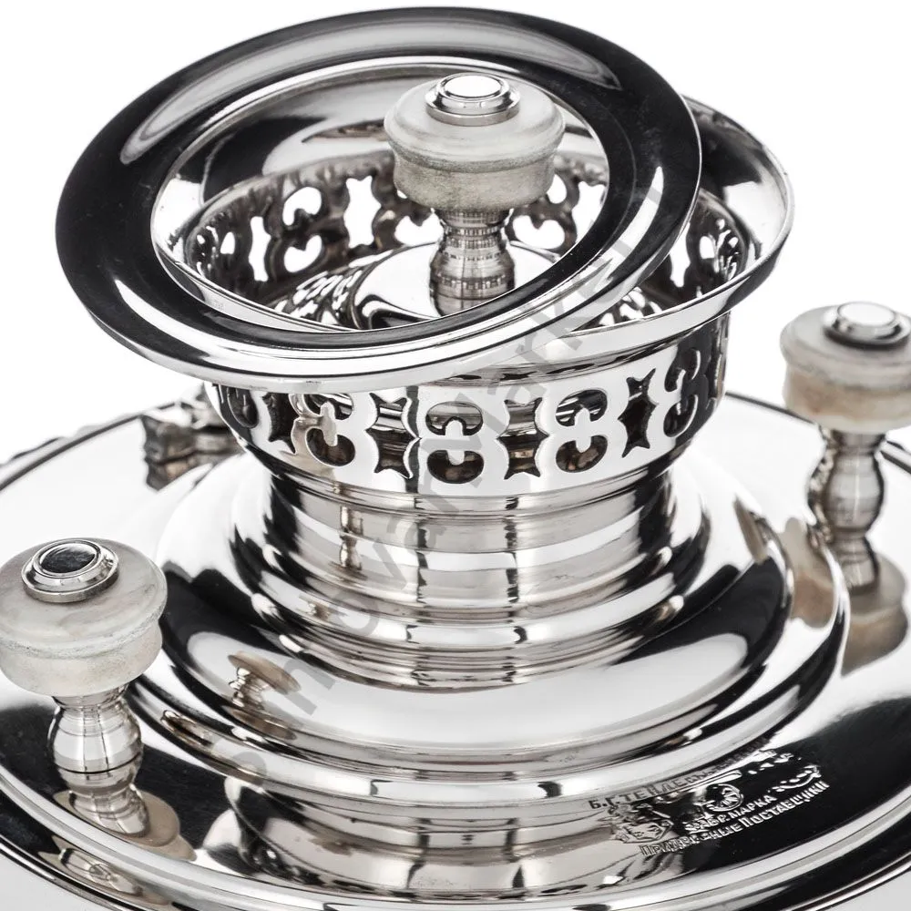 Самовар антикварный жаровой на керосине 7 литра формы «Фонарь» Б.Г. Тейле, серебристый 