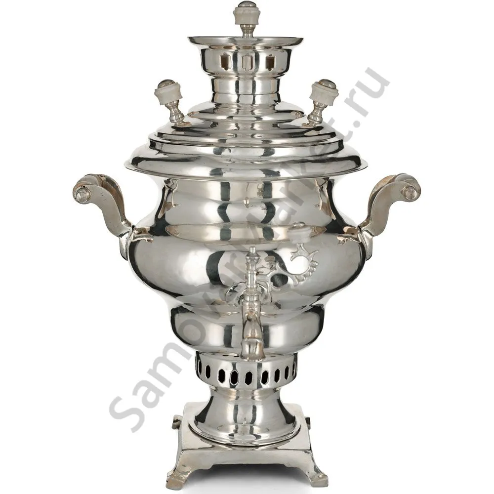 Самовар антикварный на дровах 1,2 литра формы «Репка» Ермилов,с трубой,фурнитура кость,посеребрённый