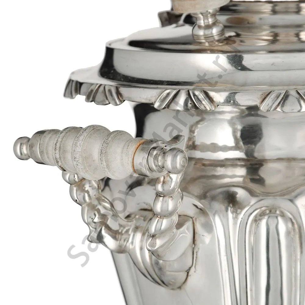 Самовар антикварный на дровах 3 литра формы «Рюмка» Братьев Петровых,фурнитура кость,посеребрённый 