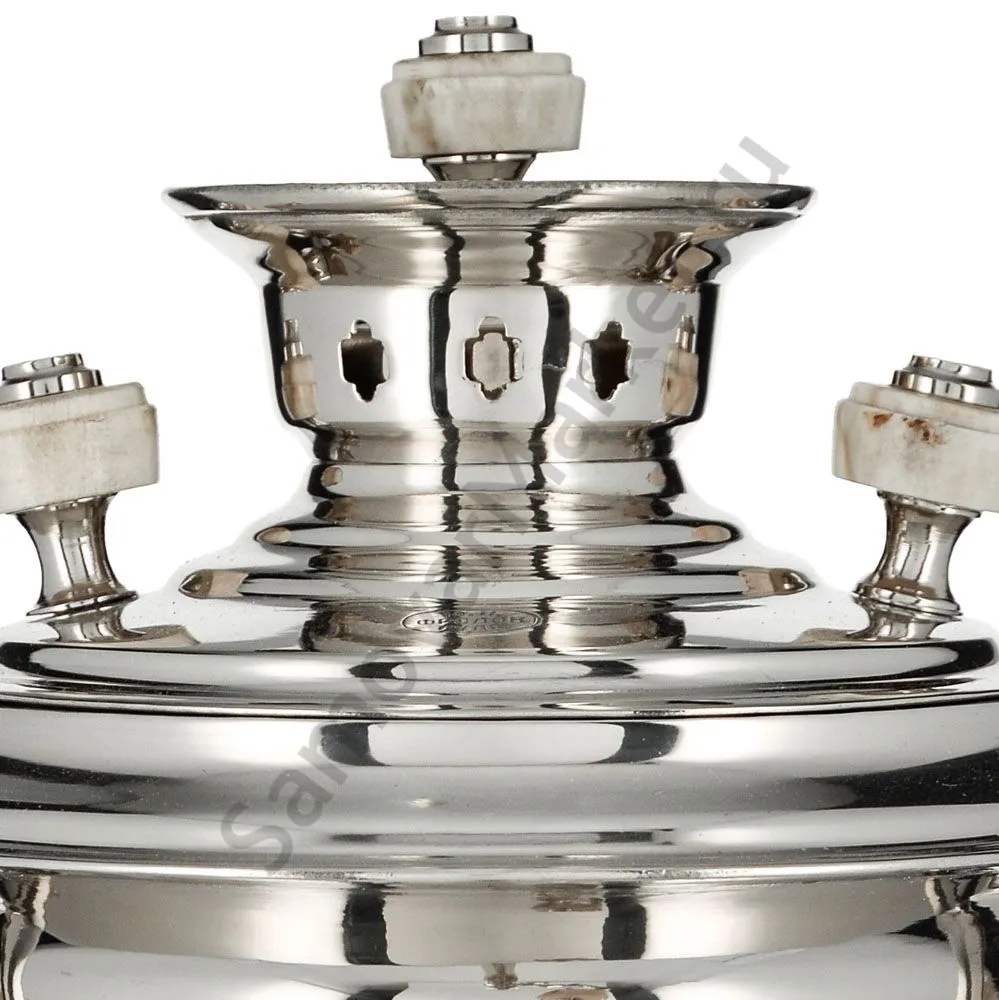 Самовар антикварный на дровах 1 литр формы «Рюмка » М.И.Фролов,с трубой,фурнитура кость, серебристый