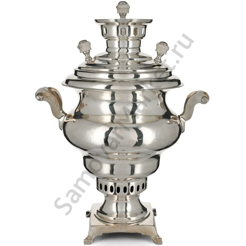 Самовар антикварный на дровах 1,2 литра формы «Репка» Ермилов,с трубой,фурнитура кость,посеребрённый