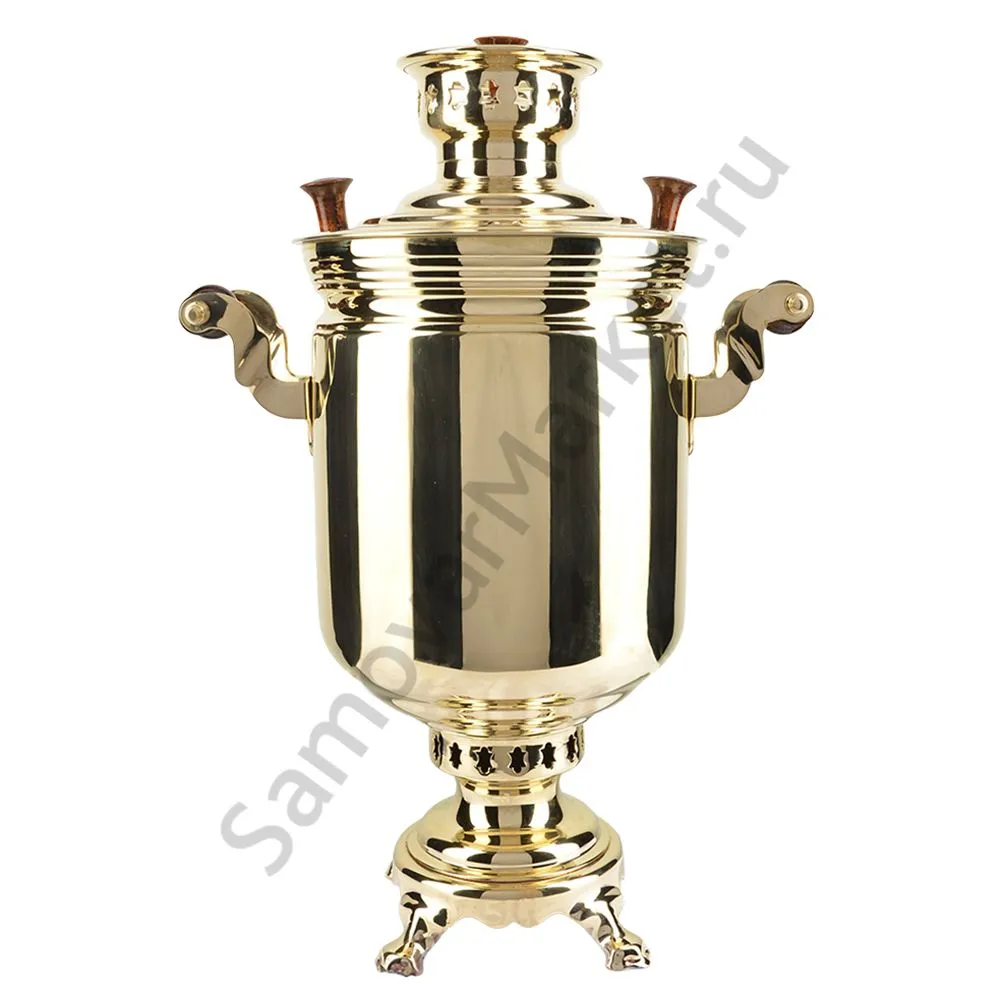 Самовар на дровах 7 литров формы «Банка с гербом РФ», золотой, категория «Люкс» Самовар на дровах 7 литров формы «Банка с гербом РФ», золотой, категория «Люкс»