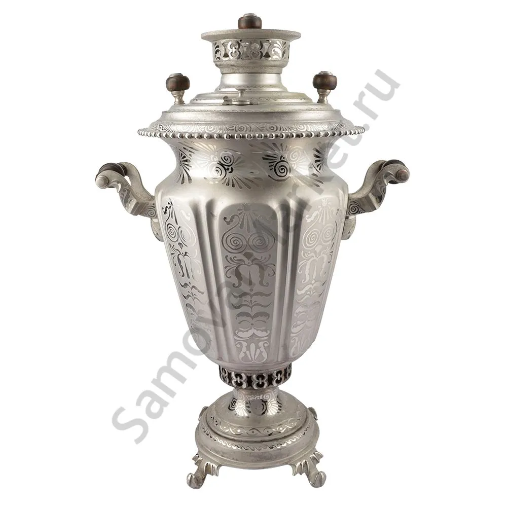 Самовар антикварный на дровах 4,5 литра формы «Рюмка» Объед. Самоварных фабрик, травление по никелю Самовар антикварный на дровах 4,5 литра формы «Рюмка» Объед. Самоварных фабрик, травление по никелю