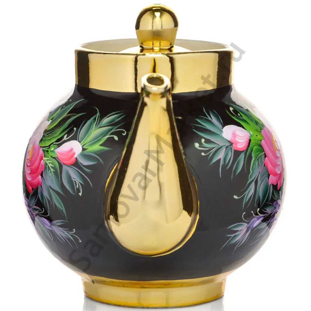 Чайник заварочный для самовара с художественной росписью «Пионы на чёрном в золоте» Чайник заварочный для самовара с художественной росписью «Пионы на чёрном в золоте»