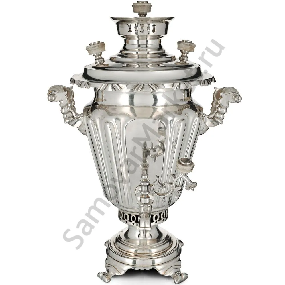 Самовар антикварный на дровах 3 литра формы «Рюмка» Братьев Петровых,фурнитура кость,посеребрённый 