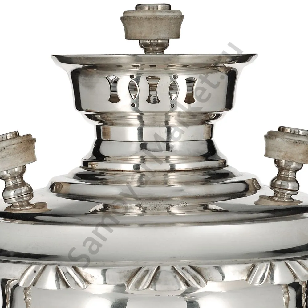 Самовар антикварный на дровах 3 литра формы «Рюмка» Братьев Петровых,фурнитура кость,посеребрённый 