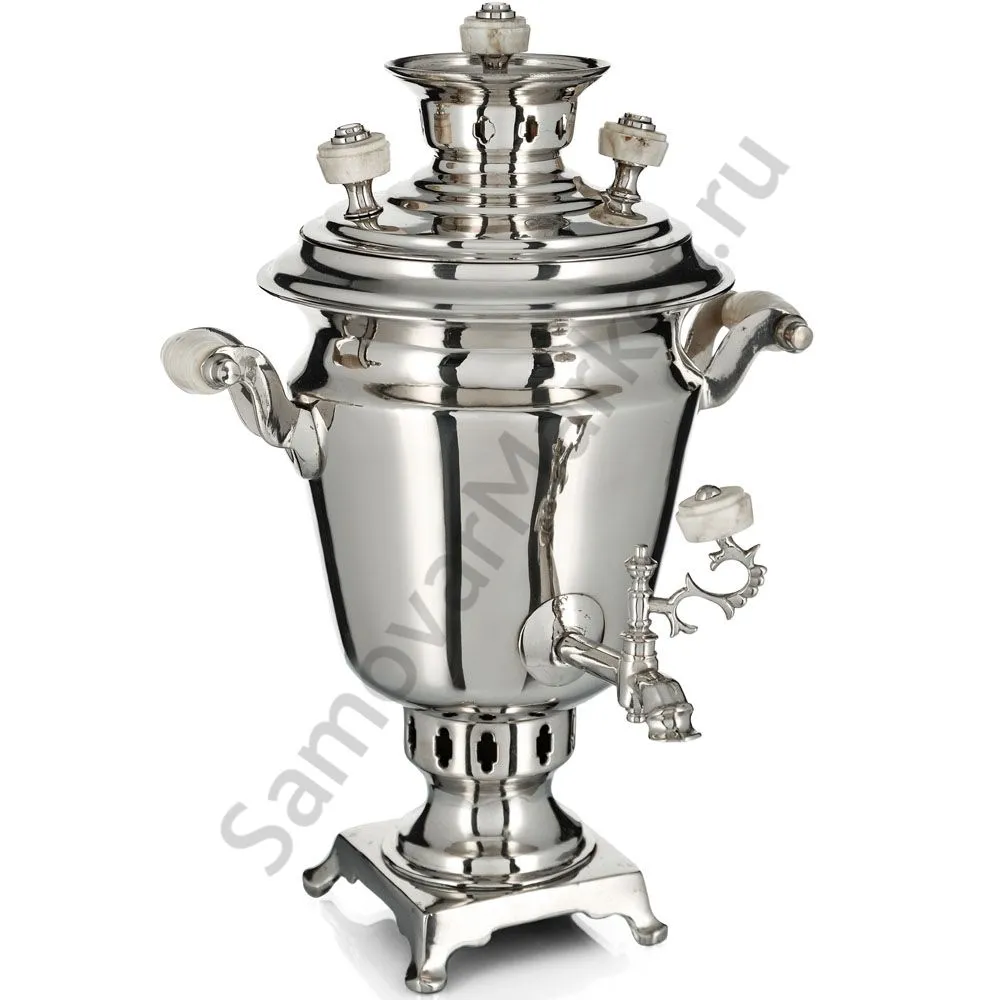 Самовар антикварный на дровах 1 литр формы «Рюмка » М.И.Фролов,с трубой,фурнитура кость, серебристый