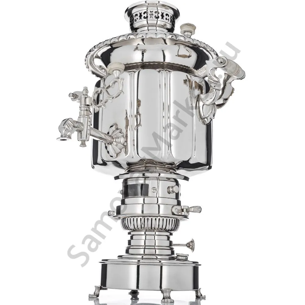 Самовар антикварный жаровой на керосине 7 литра формы «Фонарь» Б.Г. Тейле, серебристый 