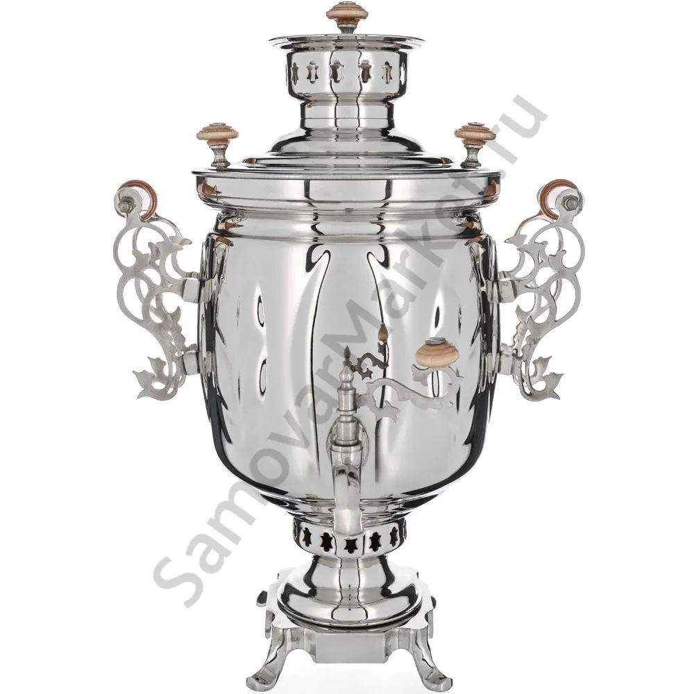 Самовар на дровах 5 литров формы «Банка с листьями», серебристый Самовар на дровах 5 литров формы «Банка с листьями», серебристый