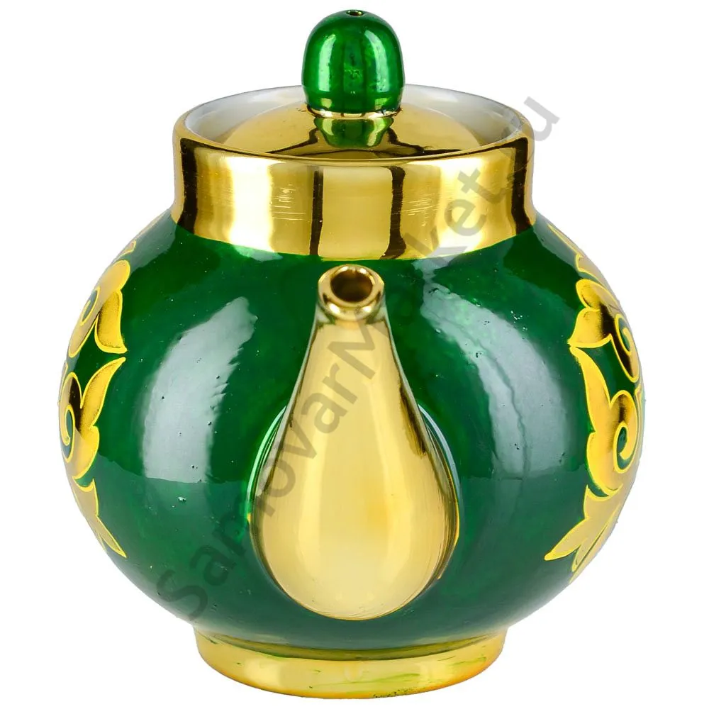 Чайник заварочный для самовара с художественной росписью «Орнамент зелёный» 