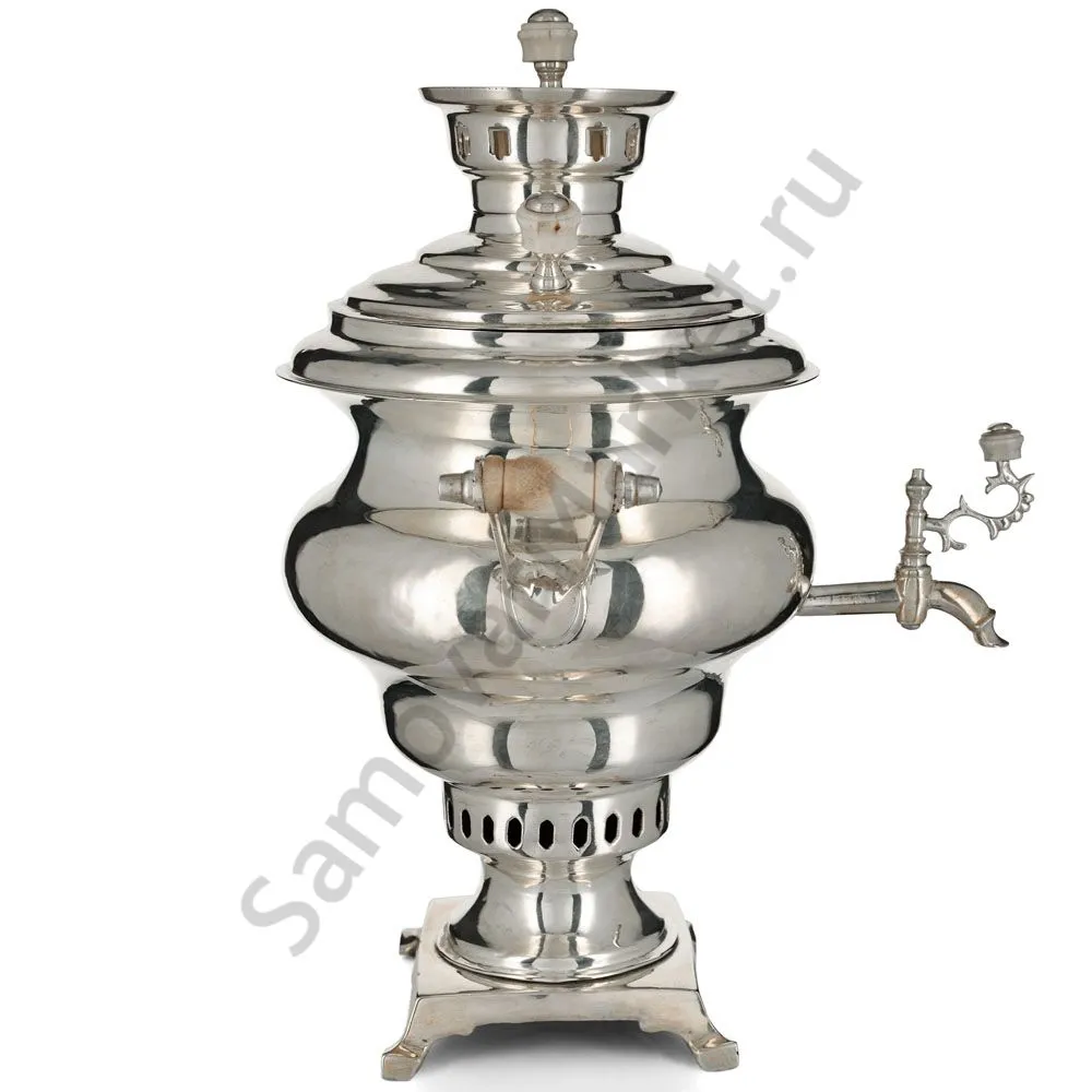 Самовар антикварный на дровах 1,2 литра формы «Репка» Ермилов,с трубой,фурнитура кость,посеребрённый