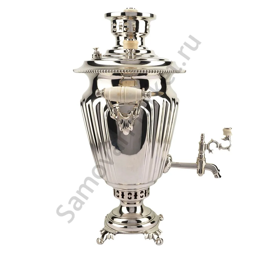 Самовар антикварный на дровах 3 литра формы «Рюмка гранная» ТПЗ, серебристый Самовар антикварный на дровах 3 литра формы «Рюмка гранная» ТПЗ, серебристый