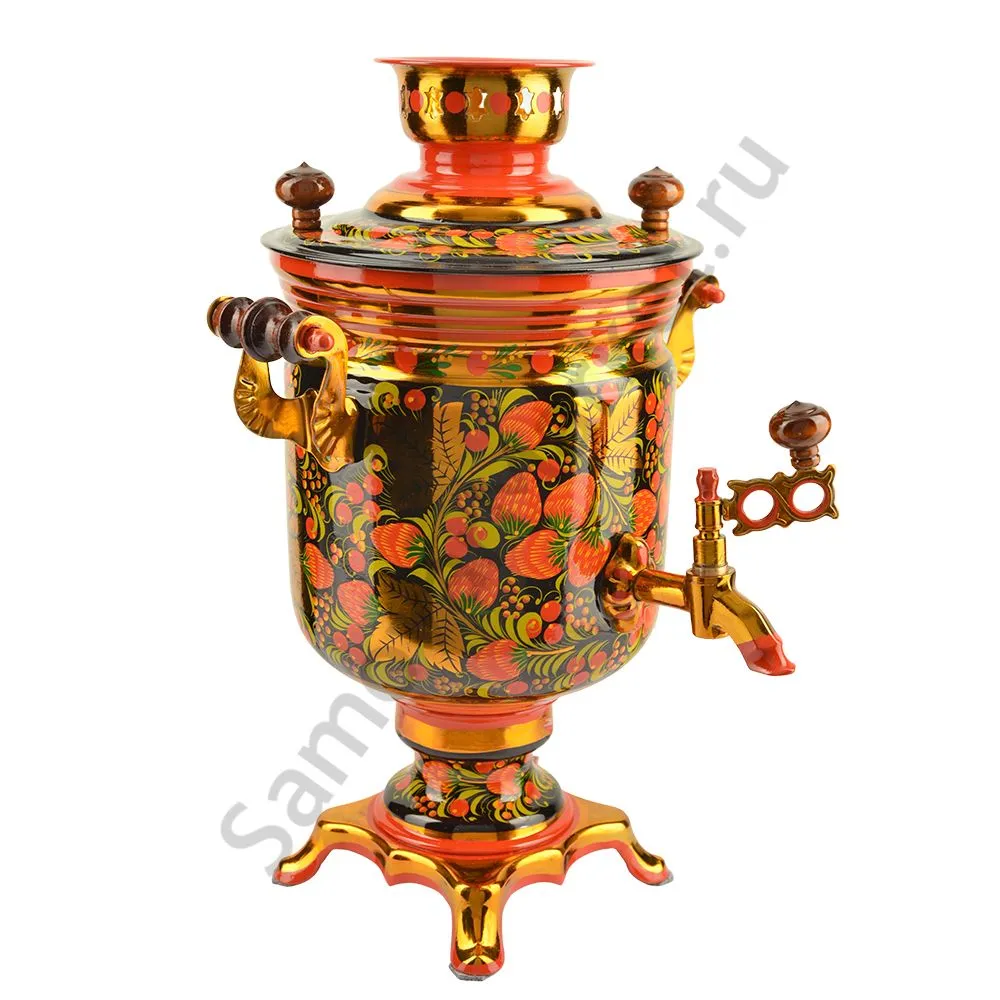 Самовар электрический 3 литра с художественной росписью «Клубника в зелени №2» формы «Банка»