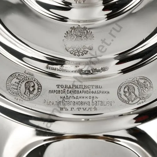 Самовар антикварный комбинированный 5,5 литров формы «Рюмка гранная» В.С. Баташева, серебристый 