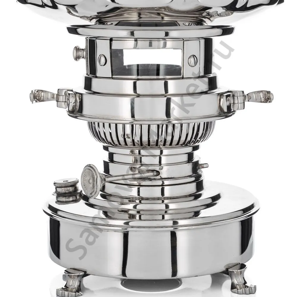 Самовар антикварный жаровой на керосине 7 литра формы «Фонарь» Б.Г. Тейле, серебристый 