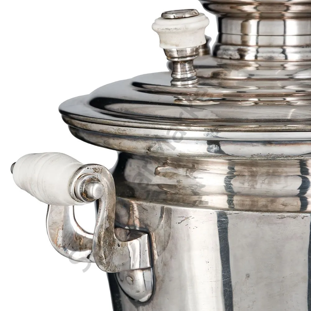 Самовар антикварный на дровах «Тет-а-тет» 1,9 литра формы «Рюмка» Маликова с трубой, серебрение Самовар антикварный на дровах «Тет-а-тет» 1,9 литра формы «Рюмка» Маликова с трубой, серебрение