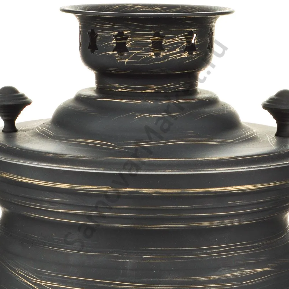 Самовар электрический 3 литра формы «Банка» золотые нити в патине, категория «Эксклюзив»