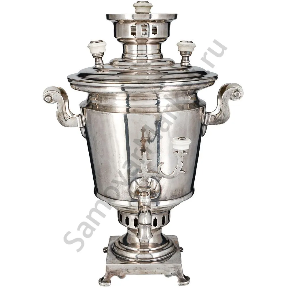 Самовар антикварный на дровах «Тет-а-тет» 1,9 литра формы «Рюмка» Маликова с трубой, серебрение Самовар антикварный на дровах «Тет-а-тет» 1,9 литра формы «Рюмка» Маликова с трубой, серебрение