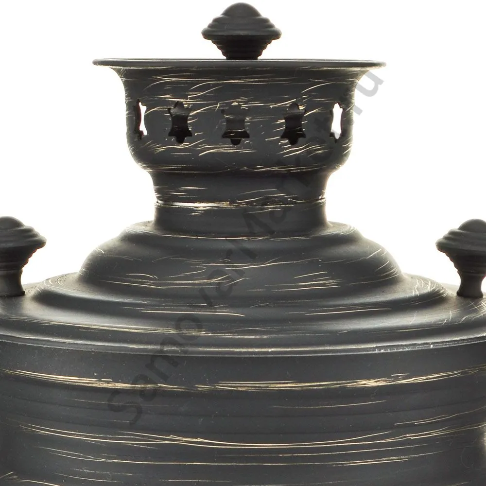 Самовар на дровах 2,8 литра формы «Банка» золотые нити в патине, категория «Эксклюзив»