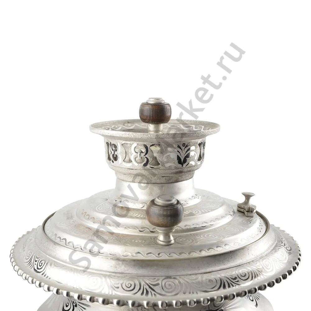 Самовар антикварный на дровах 4,5 литра формы «Рюмка» Объед. Самоварных фабрик, травление по никелю Самовар антикварный на дровах 4,5 литра формы «Рюмка» Объед. Самоварных фабрик, травление по никелю