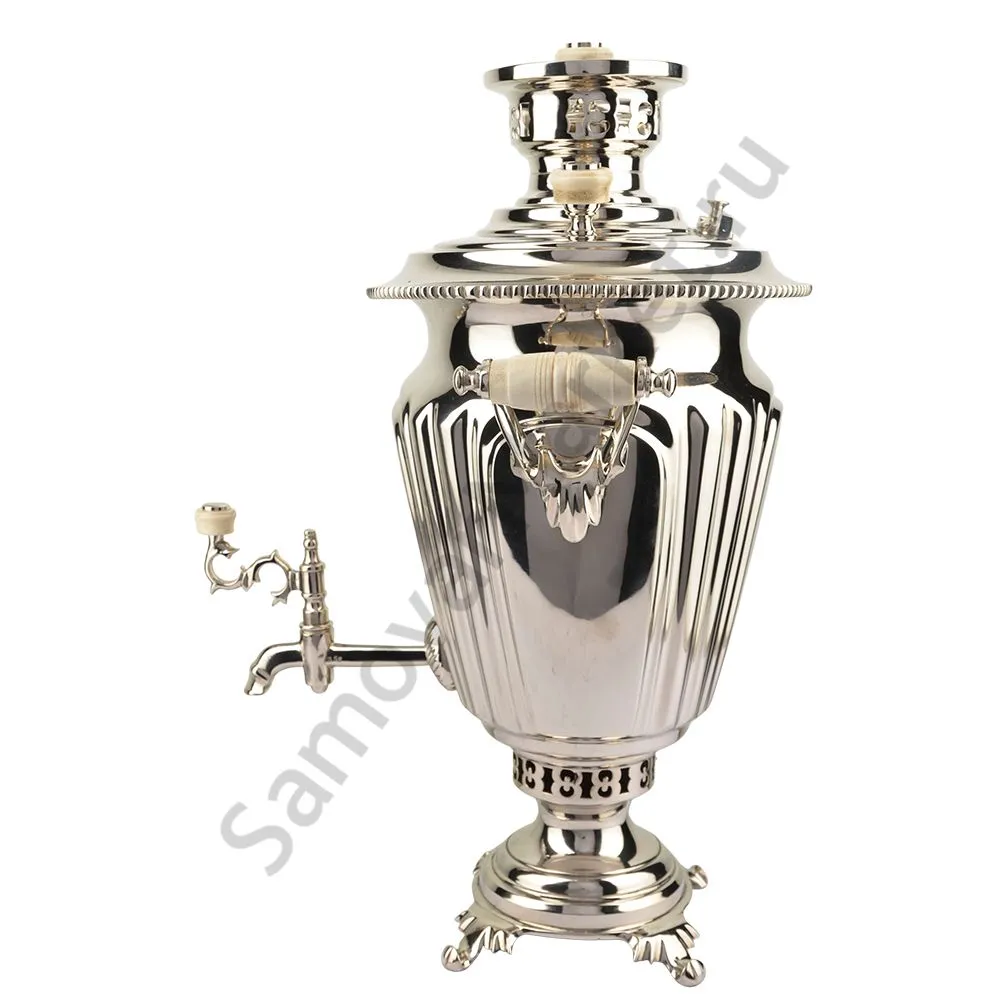 Самовар антикварный на дровах 3 литра формы «Рюмка гранная» ТПЗ, серебристый Самовар антикварный на дровах 3 литра формы «Рюмка гранная» ТПЗ, серебристый