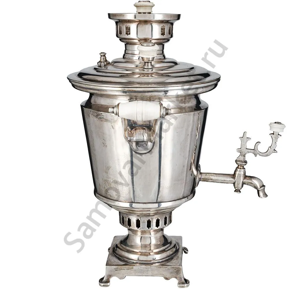 Самовар антикварный на дровах «Тет-а-тет» 1,9 литра формы «Рюмка» Маликова с трубой, серебрение Самовар антикварный на дровах «Тет-а-тет» 1,9 литра формы «Рюмка» Маликова с трубой, серебрение
