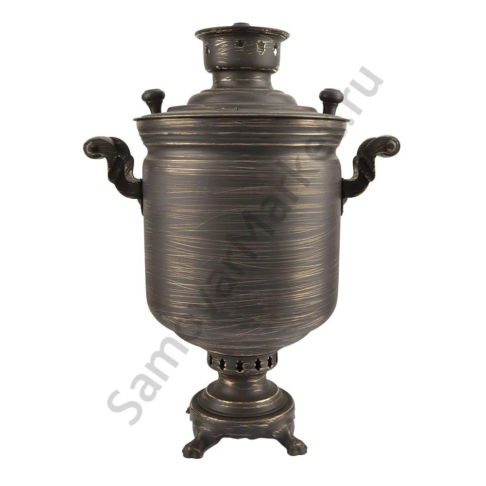 Самовар на дровах 7 литров формы «Банка», золотые нити в патине, категория «Эксклюзив» Самовар на дровах 7 литров формы «Банка», золотые нити в патине, категория «Эксклюзив»